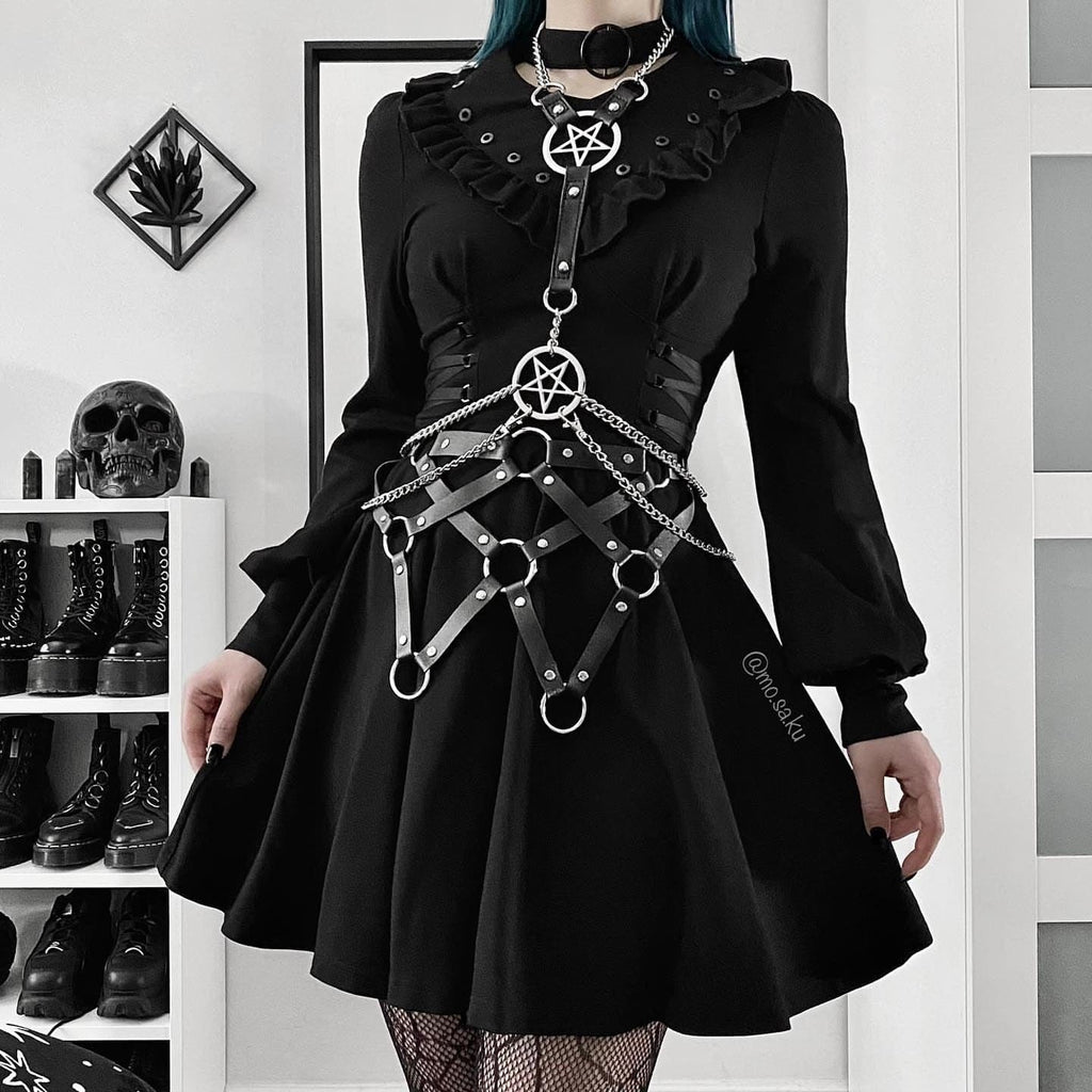 PUNK RAVE Women's Lolita V-neck Bubble Sleeved Buttons Dresses With Choker