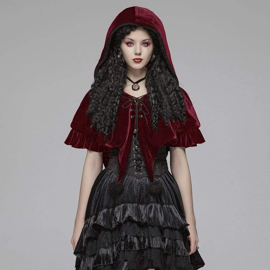 Women's Lolita Witch Hooded Velvet Short Cloak