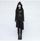 Women's Military Hooded Asymmetric Knitted Coat With Belt
