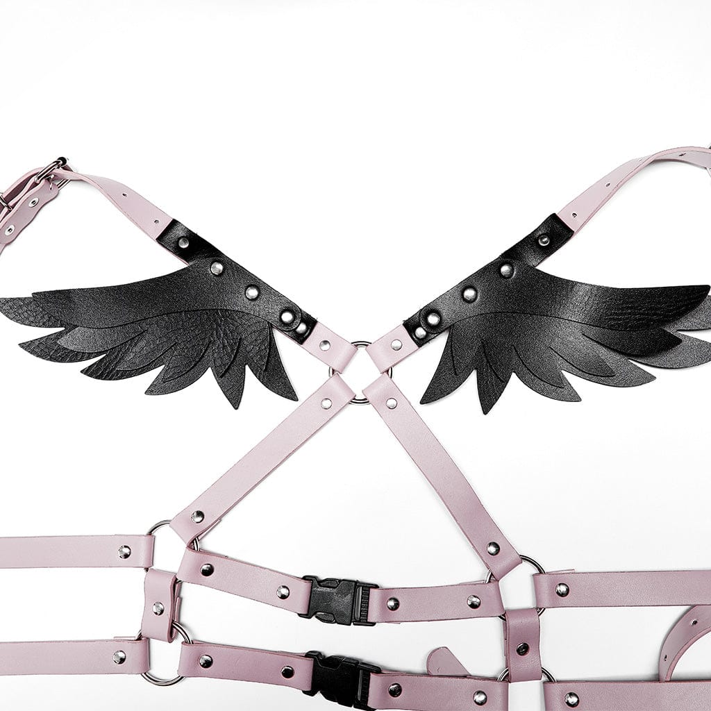 PUNK RAVE Women's Pastel Goth Wings Faux Leather Body Harness