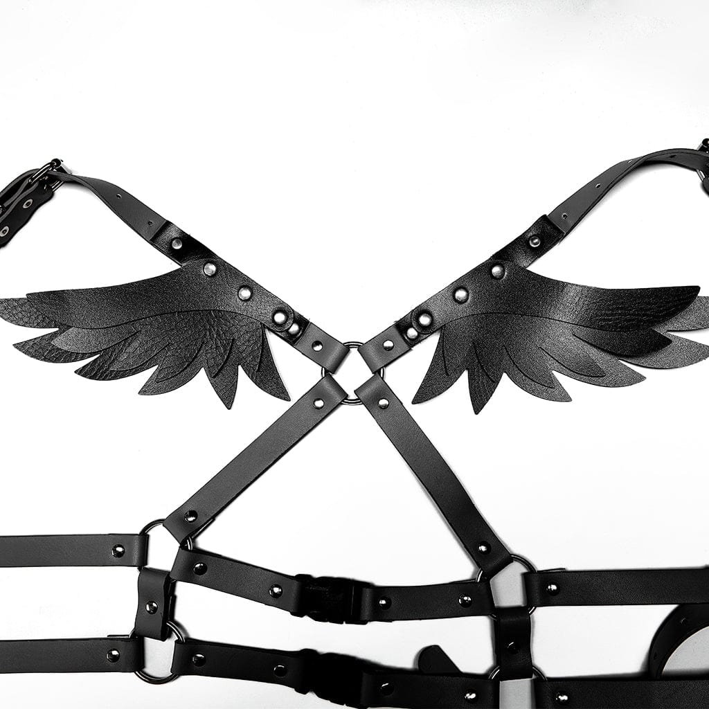 PUNK RAVE Women's Pastel Goth Wings Faux Leather Body Harness