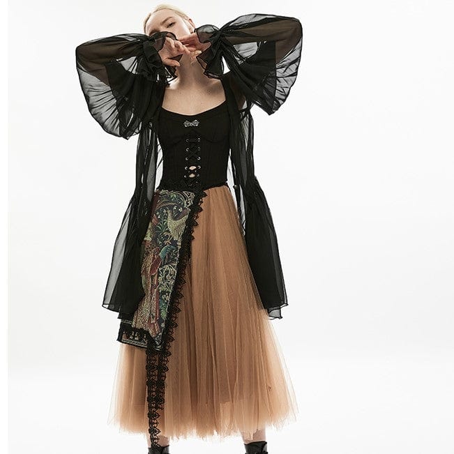 Punk Rave Women's Pastel Gothic Puff Sleeved Sheer Chiffon Coat