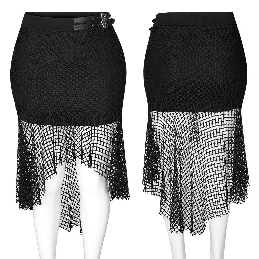 Women's Plus Size Gothic Fishnet Overlay Black Fitted Skirt