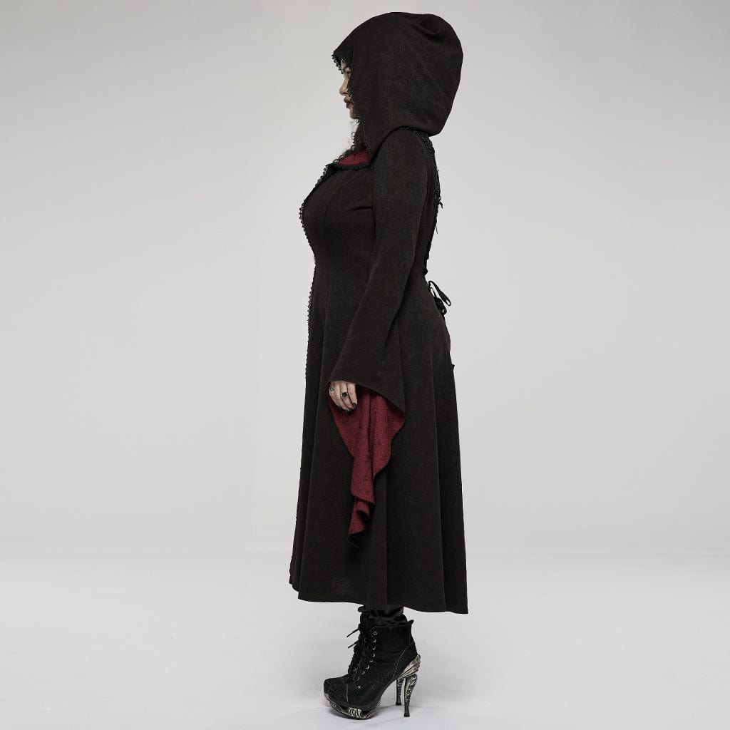 Punk Rave Women's Plus Size Gothic Flare Sleeved Maxi Coat with Hood