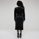 Punk Rave Women's Plus Size Gothic V-neck Side Slit Long Sleeved Velet Dress