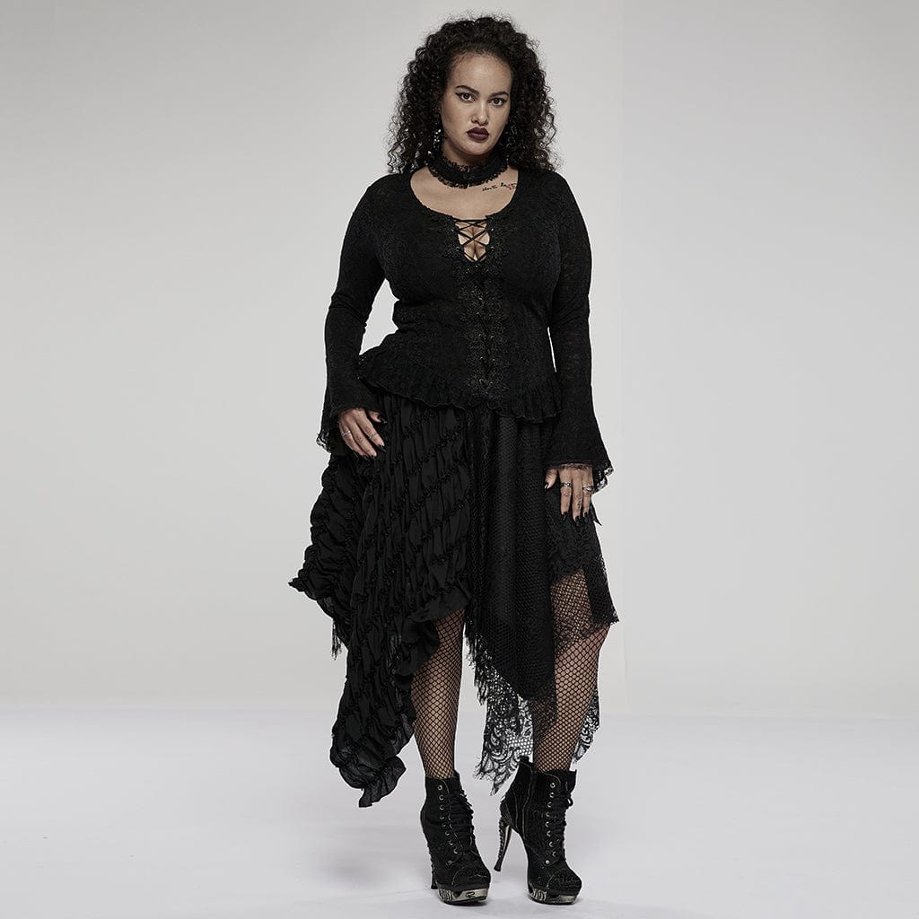 Women's Plus Size Gothic Vintage Flare Sleeved Lace Top With