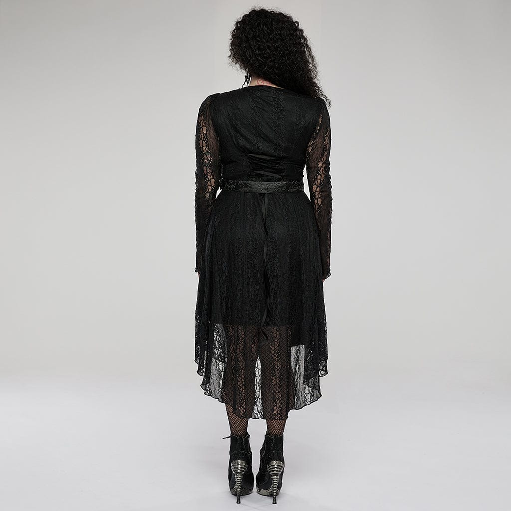 Punk Rave Women's Plus Size Gothic Vintage High/low Long Sleeved Lace Dress