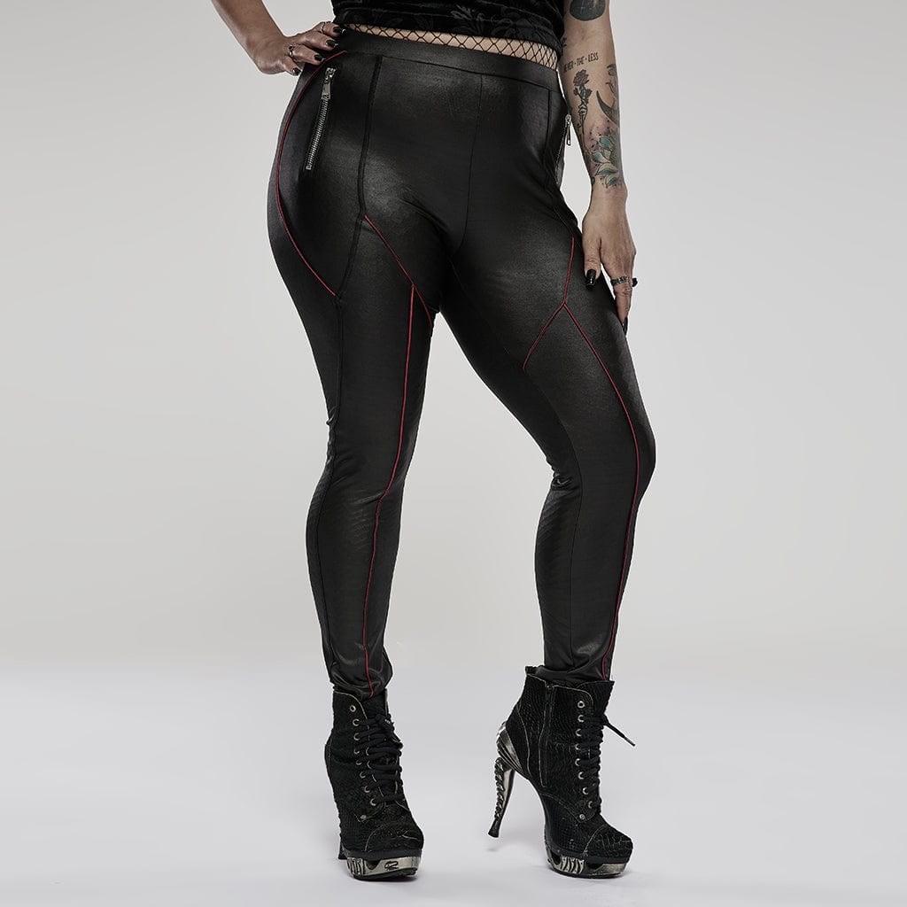 Punk Rave Women's Plus Size Punk Side Zip Faux Leather Leggings