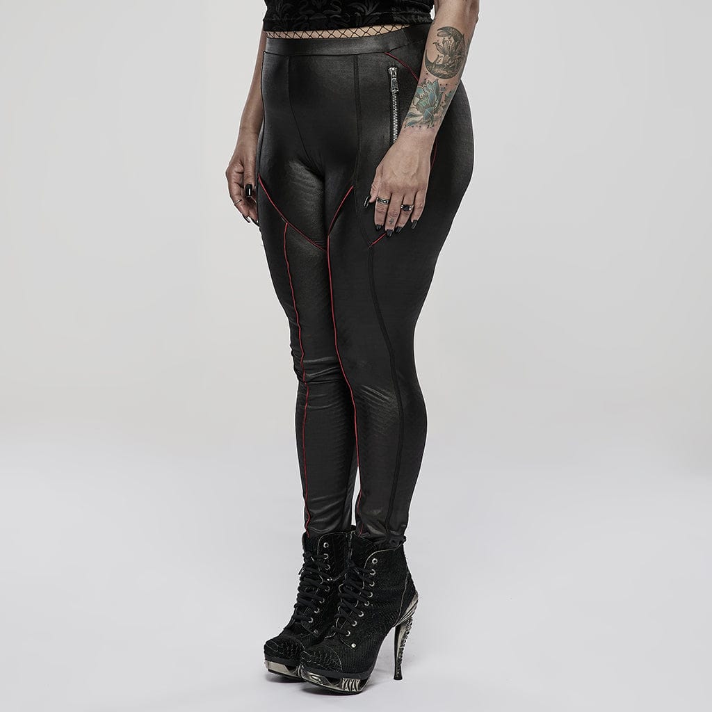 Punk Rave Women's Plus Size Punk Side Zip Faux Leather Leggings