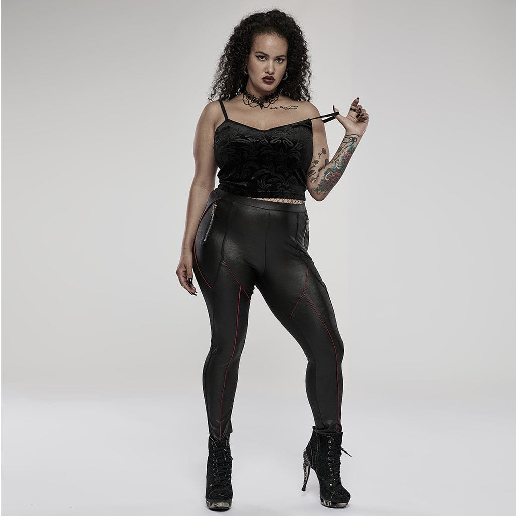 Punk Rave Women's Plus Size Punk Side Zip Faux Leather Leggings