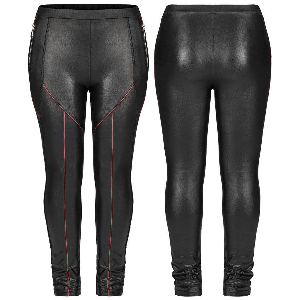 Punk Rave Women's Plus Size Punk Side Zip Faux Leather Leggings