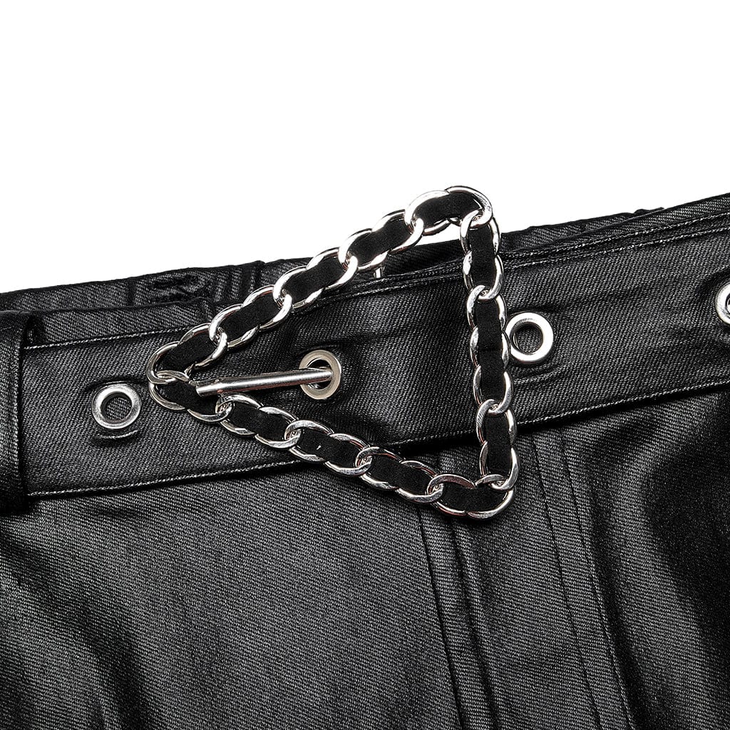 Punk Rave Women's Plus Size Punk Side Zip Faux Leather Pants with Belt