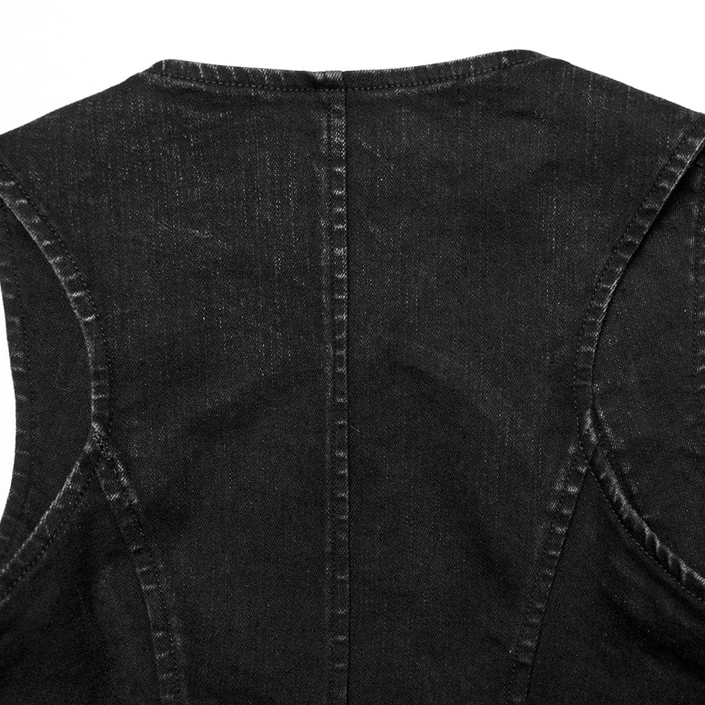 PUNK RAVE Women's Punk Buckles Distressed Vest