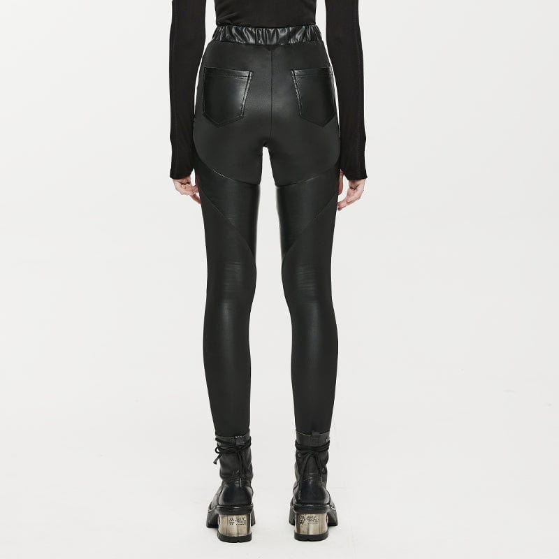 PUNK RAVE Women's Punk Buckles Faux Leather Leggings
