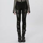 PUNK RAVE Women's Punk Buckles Mesh Splice Eyelets Jeans