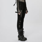 PUNK RAVE Women's Punk Buckles Mesh Splice Eyelets Jeans