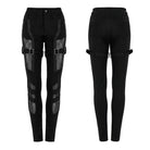 PUNK RAVE Women's Punk Buckles Mesh Splice Eyelets Jeans