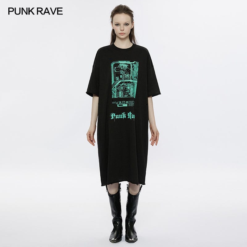 PUNK RAVE Women's Punk Circuit Printed Straight Dress with Belt