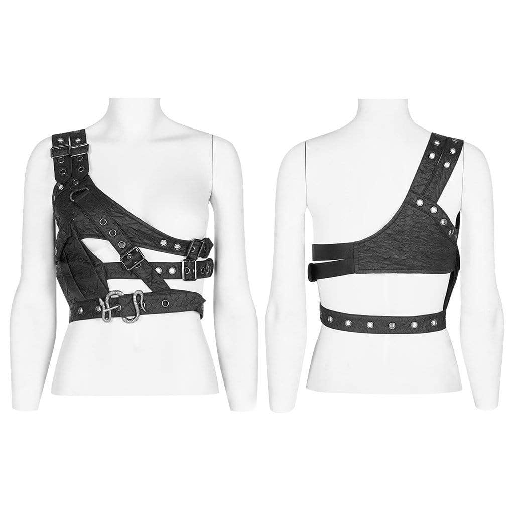 Women's Punk Cutout Buckles Harness with Pocket