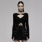 Punk Rave Women's Punk Cutout Drawstring Long Sleeved Crop Top