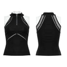 PUNK RAVE Women's Punk Cutout Splice Mesh Tank Top