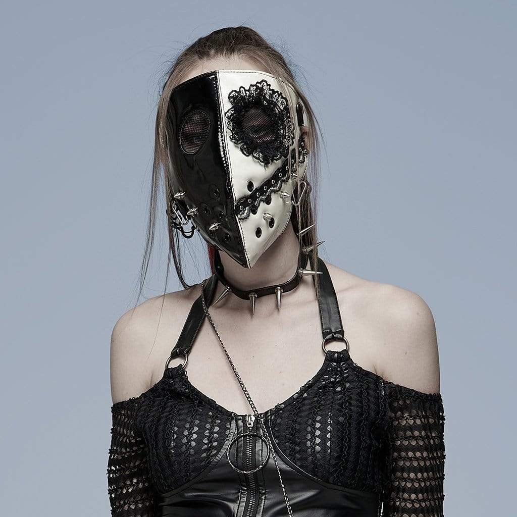 Punk Rave Women's Punk Double Color Lace Splice Rivets Mask