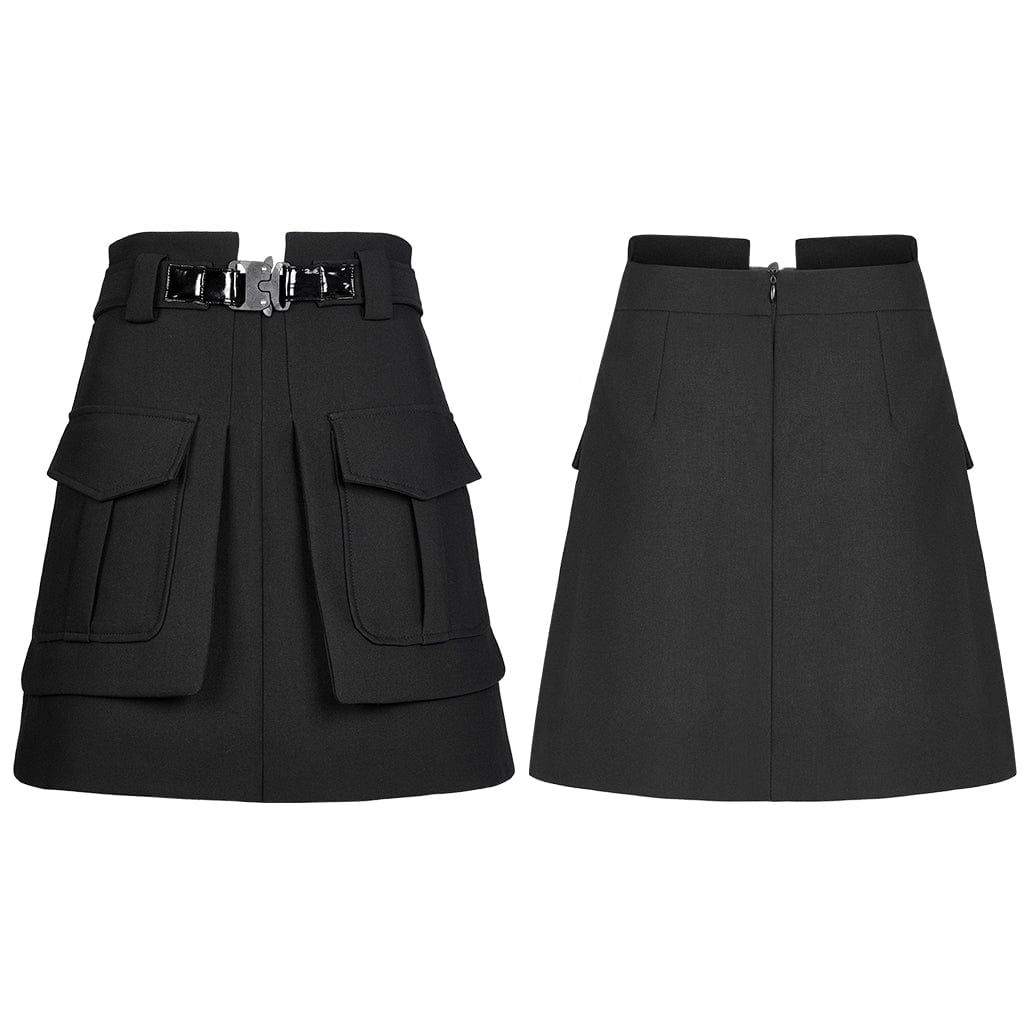 Punk Rave Women's Punk Double-pocket A-line Short Skirt with Belt