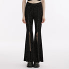 PUNK RAVE Women's Punk Dragon Printed Frog Split Flared Pants