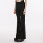 PUNK RAVE Women's Punk Dragon Printed Frog Split Flared Pants