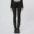 PUNK RAVE Women's Punk Eyelet Ripped Sheer Leggings
