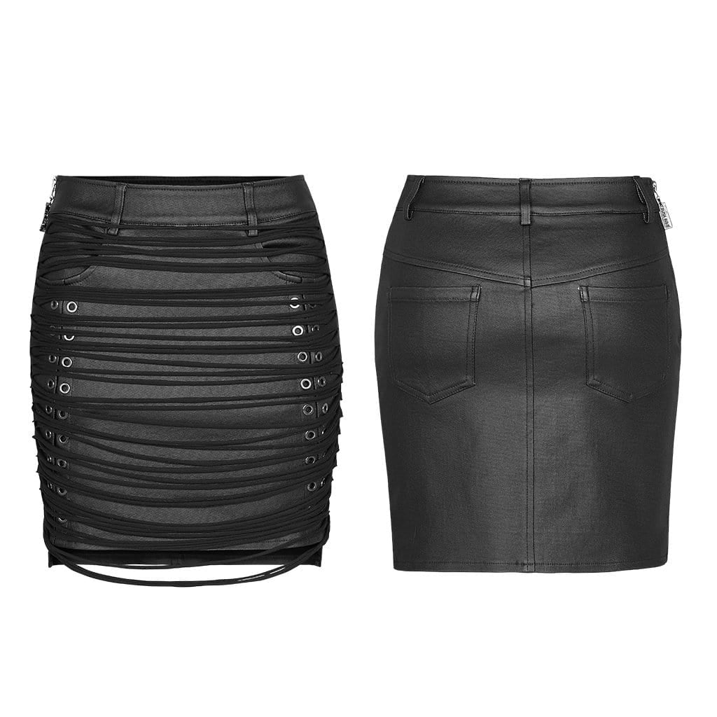 Women's Punk Faux Leather Grommet String Wrapped Skirts