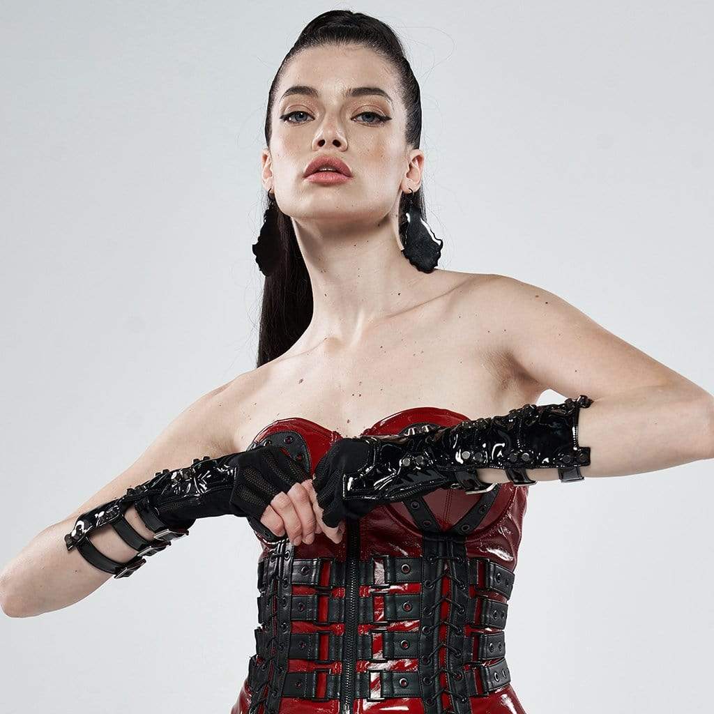 Women's Punk faux Leather Long Gloves