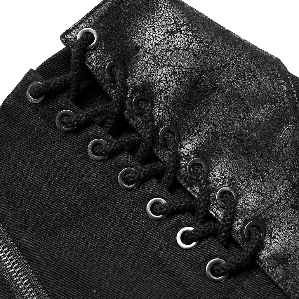 Punk Rave Women's Punk Faux Leather Patchwork Front Zipper A-line Skirt