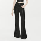 PUNK RAVE Women's Punk Faux Leather Splice Flared Pants