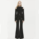 PUNK RAVE Women's Punk Faux Leather Splice Flared Pants