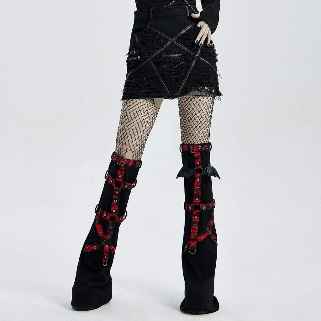 Women's Punk Flared Double Color Buckles Leg Warmers