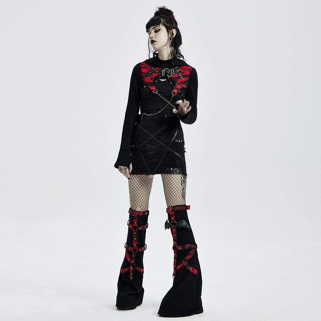 Women's Punk Flared Double Color Buckles Leg Warmers