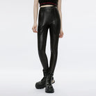 PUNK RAVE Women's Punk Floral Embroidered Faux Leather Leggings