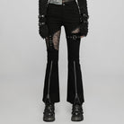 PUNK RAVE Women's Punk Front Zip Cutout Bell-bottoms