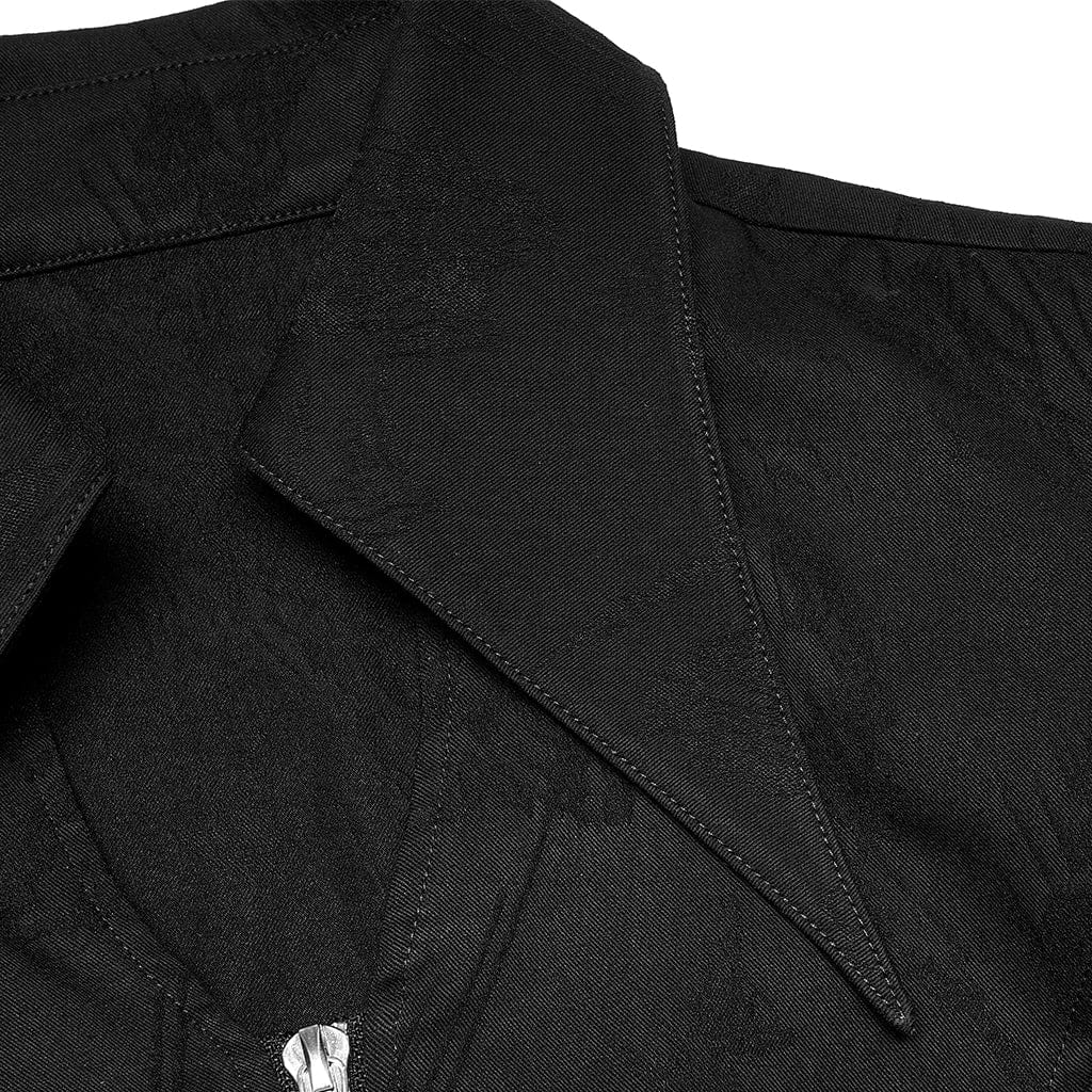 Punk Rave Women's Punk Front Zip Puff Sleeved Jacquard Short Jacket