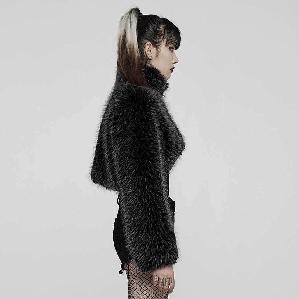 PUNK RAVE Women's Punk Front Zip Woolen Short Coat