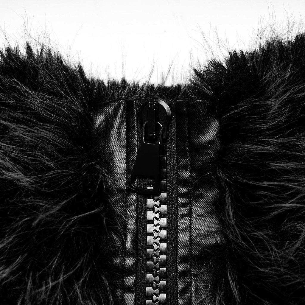 PUNK RAVE Women's Punk Front Zip Woolen Short Coat