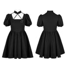 Punk Rave Women's Punk Halterneck Puff Sleeved Jacquard Black Little Dress