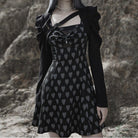 PUNK RAVE Women's Punk Heart Printed Bowknot Slip Dress