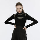 PUNK RAVE Women's Punk High Collar Mesh Splice Shirt
