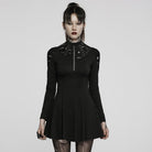 Punk Rave Women's Punk High Collar Ripped Long Sleeved Black Little Dress