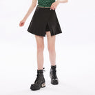 Punk Rave Women's Punk High-waisted Side Slit Pleated Skirt with Belt
