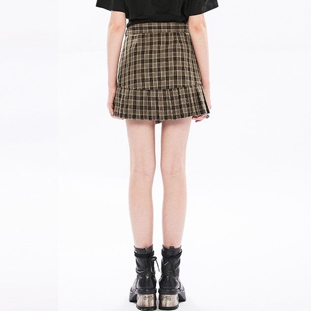 Punk Rave Women's Punk High-waisted Side Slit Pleated Skirt with Belt