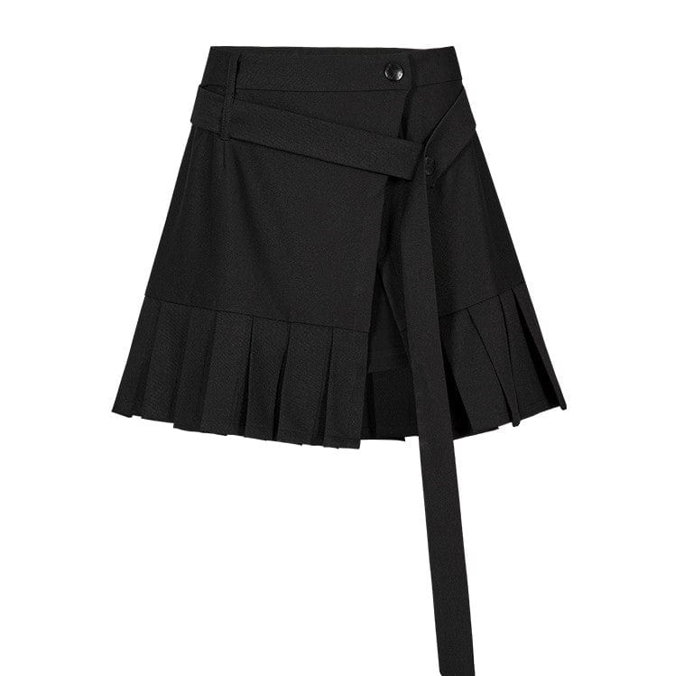 Punk Rave Women's Punk High-waisted Side Slit Pleated Skirt with Belt