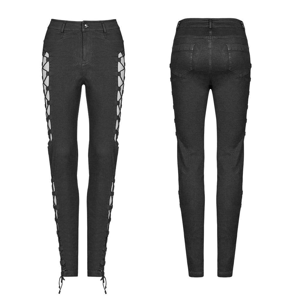 Women's Punk Hollow Out Lace-up Black Pants